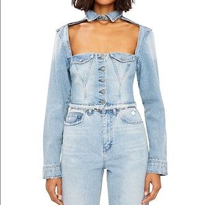 DANIELLE GUIZIO Denim Jacket Cut Out Top